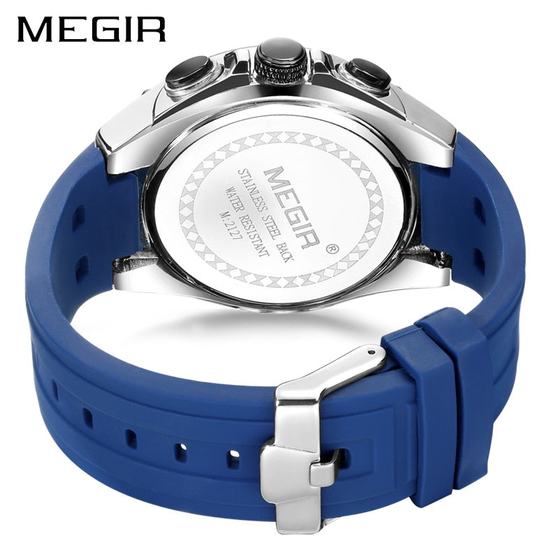 MEGIR Men Sport Watch Relogio Masculino Blue Silicone Strap Mens Watches Top Brand Luxury Luminous Waterproof Quartz Watch Man