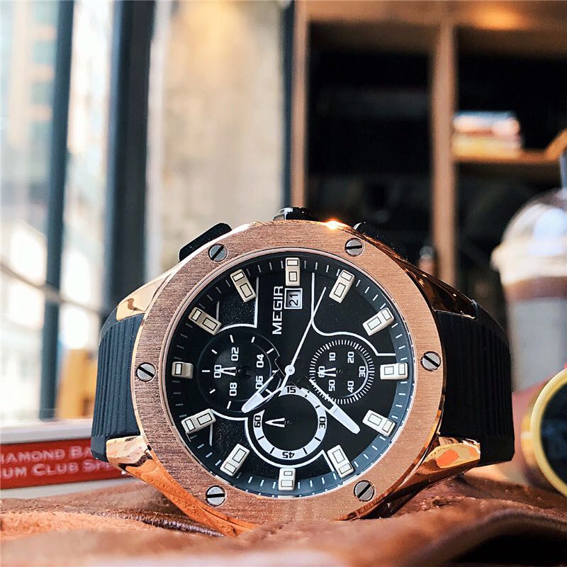 MEGIR Men Sport Watch Top Brand Luxury Chronograph Silicone Strap Quartz Military Big Dial Watches Clock Male Relogio Masculino