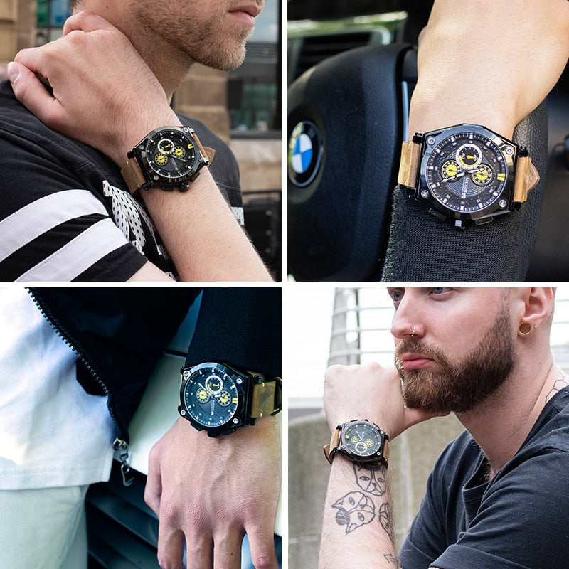 MEGIR Men Watch Top Brand Sport Analog Quartz Wrist Watch Leather Strap Chronograph Business Watches For Men Relogio Masculino