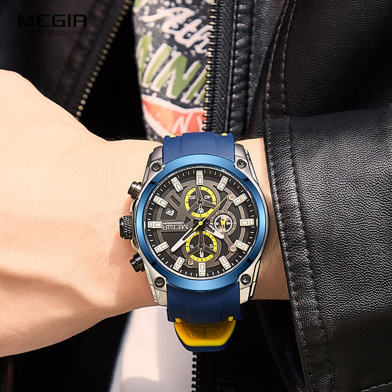 MEGIR Men's Military Sport Watches Men Waterproof Fashion Blue Silicone Strap Wristwatch Man Luxury Top Brand Luminous Watch