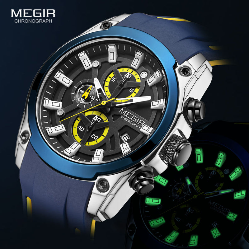 MEGIR Men's Military Sport Watches Men Waterproof Fashion Blue Silicone Strap Wristwatch Man Luxury Top Brand Luminous Watch