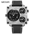 MEGIR Men's Square Quartz Watch Brand Creative Multi Time Zone Dial Clock Army Sports Wristwatches Men Relogios Masculino 2020