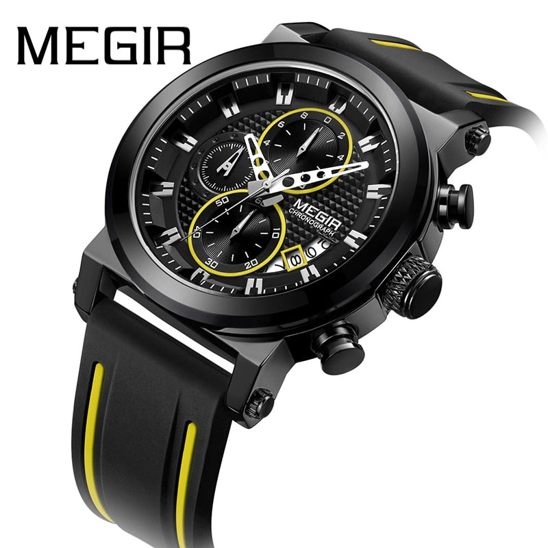 MEGIR Men's Wrist Watches Top Brand Luxury Chronograph Quartz Watch Man Clock Sport Army Military Silicon montre homme 2020 New