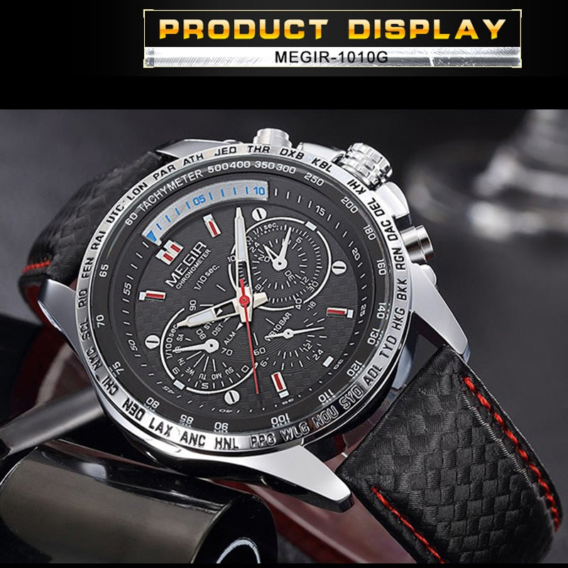 MEGIR Mens Watches Top Brand Luxury Quartz Watch Men Fashion Luminous Army Waterproof Men Wrist Watch  Relogio Masculino 1010G