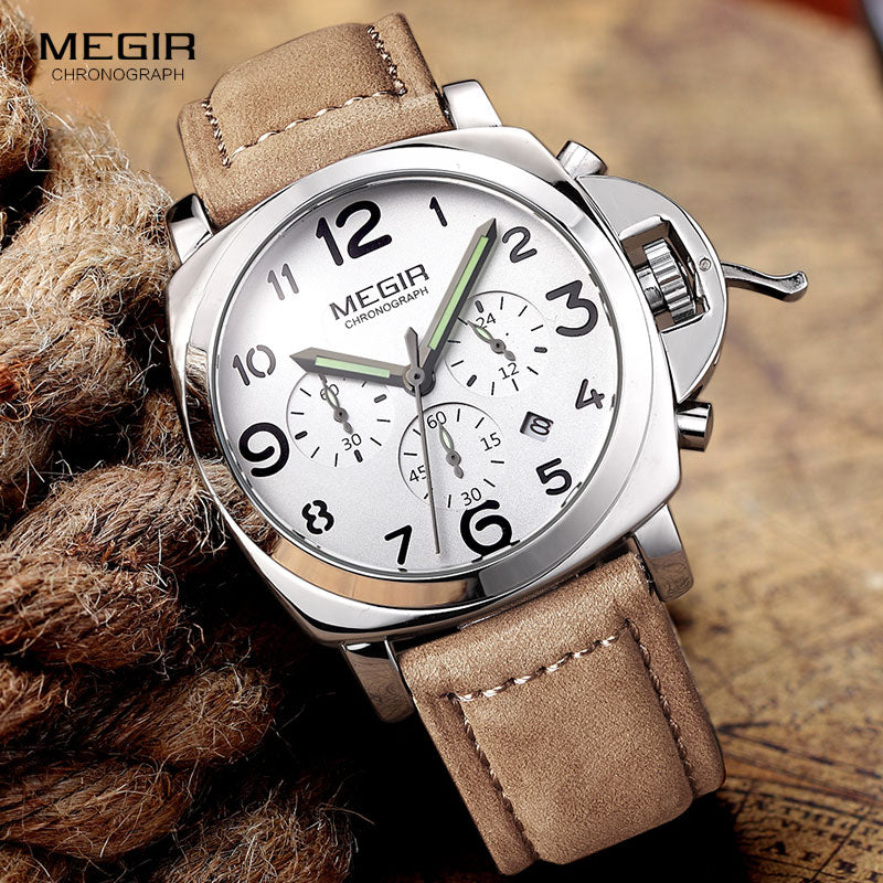 MEGIR New Fashion Men Luxury Watches Analog Quartz Wristwatches 30M Waterproof Chronograph Sport Date Leather Band Watches  3406
