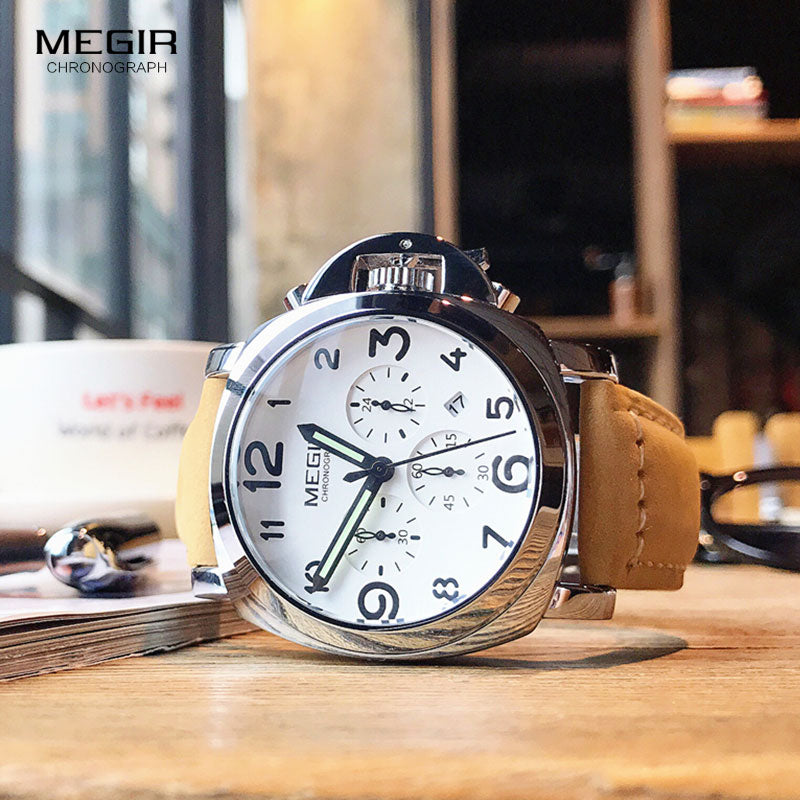 MEGIR New Fashion Men Luxury Watches Analog Quartz Wristwatches 30M Waterproof Chronograph Sport Date Leather Band Watches  3406
