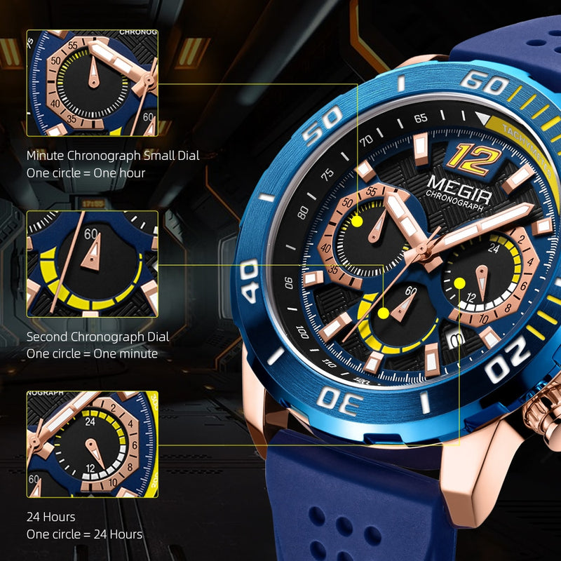 MEGIR New Fashion Mens Watches Top Brand Luxury Quartz Watch Men Sports Chronograph Waterproof Wrist Watch Relogio Masculino