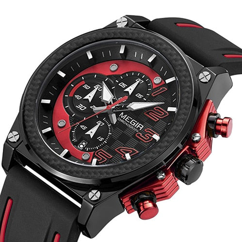 MEGIR New Luxury Personality Men's Watch Fashion Silicone Waterproof Men's Multifunction Quartz Watch Calendar Luminous 2051G