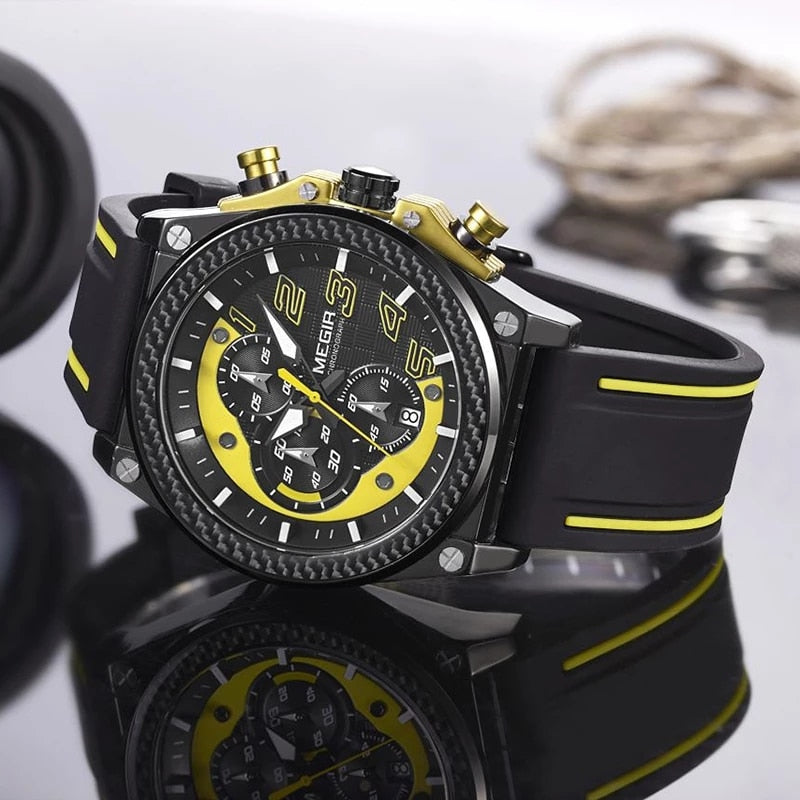 MEGIR New Luxury Personality Men's Watch Fashion Silicone Waterproof Men's Multifunction Quartz Watch Calendar Luminous 2051G