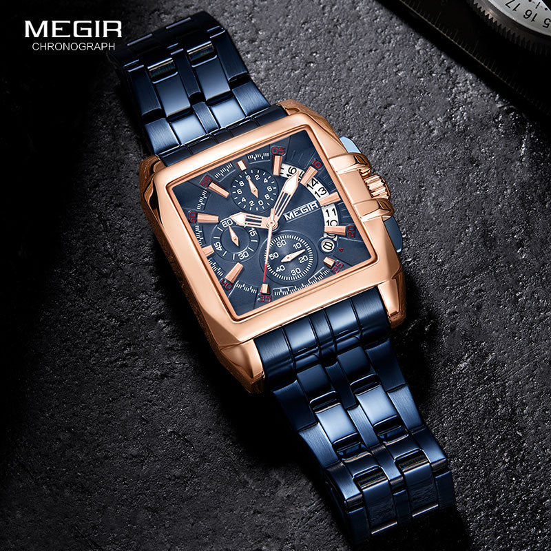 MEGIR New Men's Watch Top Brand Stainless Steel Waterproof Luminous Quartz Watch Men's Fashion Chronograph Men's Sports Watch