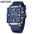 MEGIR Original Creative Men Top Brand Luxury Chronograph Quartz WristWatch Male Rectangle Clock Leather Sport Army Military Saat