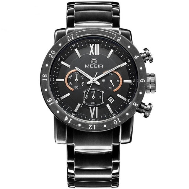 MEGIR Original Quartz Men Watches Stainless Steel Business Wrist Watches Clock Men Large Dial Waterproof Luminous Men Watches