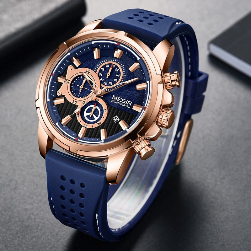 MEGIR Quartz Watch Men Waterproof Silicon Sport Watches Mens Clock Chronograph Wristwatches Military Army Erkek Kol Saati Montre