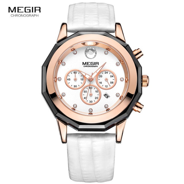 MEGIR Smart Chronograph Quartz Watches for Women Ladies 24-hour Analogue Display Waterproof Wristwatch for Woman 2042LREBK