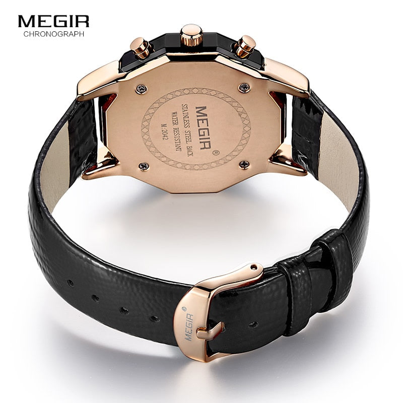 MEGIR Smart Chronograph Quartz Watches for Women Ladies 24-hour Analogue Display Waterproof Wristwatch for Woman 2042LREBK