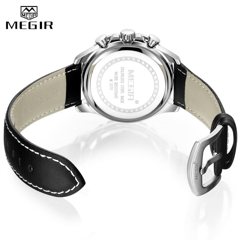 MEGIR Top Luxury Brand Men Watch Waterproof Leather Business Quartz Watches Men Date Military Wristwatch Clock relogio masculino