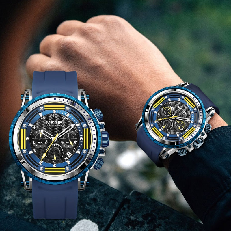 MEGIR Watch Men 2021 New Trend Luminous Waterproof Chronograph Silicone Sports Watch Quartz Men's Watch Watch For Men New Dsign