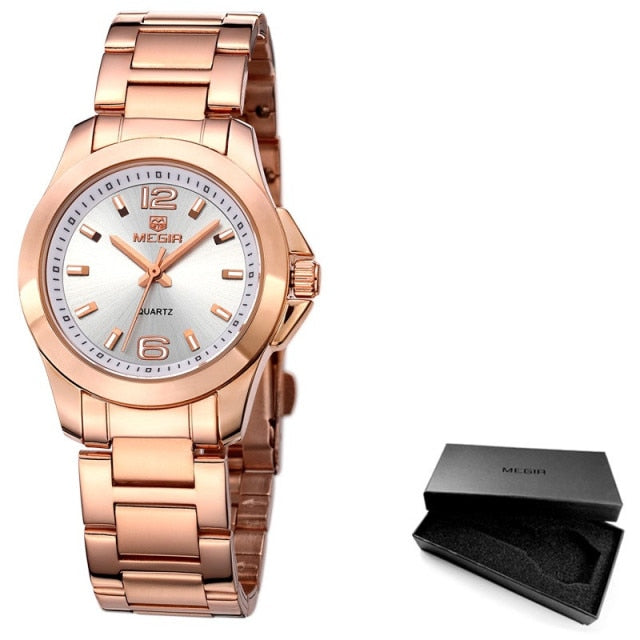 MEGIR Women's Simple Round Dial Quartz Watches Stainless steel waterproof Wristwatch for woman relogio feminino Montre Femminino