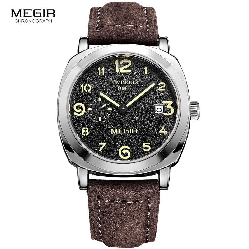 MEGIR fashion military leather quartz watch men casual business waterproof luminous analog wristwatch man free shipping 1046