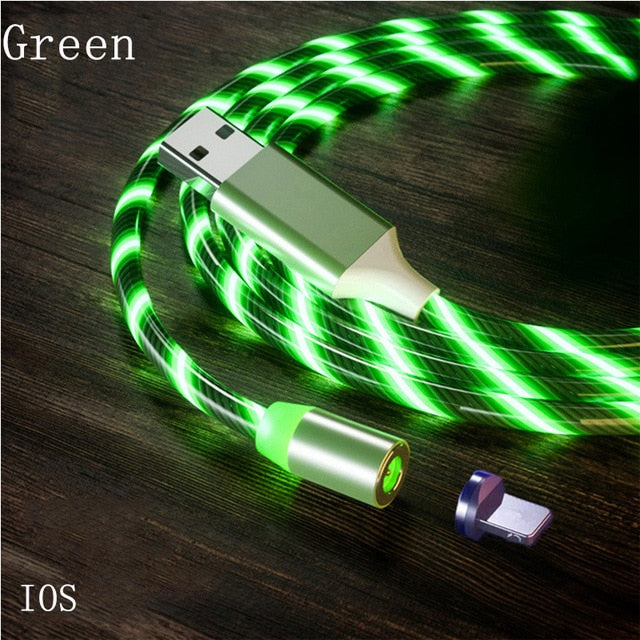 Magnetic Cable Flowing Light LED Micro USB Cable Charging cable For Samsung Type-c Huawei Xiaomi  iPhone Magnetic Charger Cable