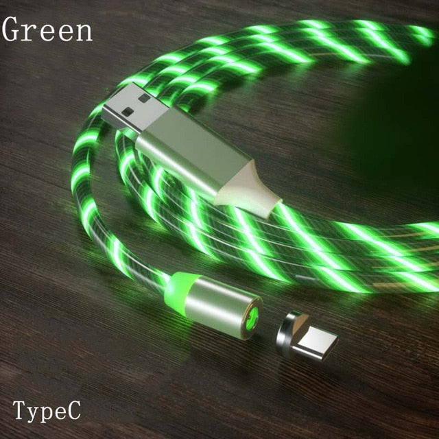 Magnetic Cable Flowing Light LED Micro USB Cable Charging cable For Samsung Type-c Huawei Xiaomi  iPhone Magnetic Charger Cable