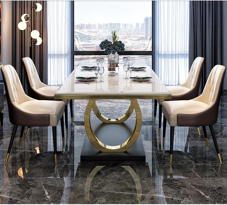 Marble dining table and chair combination rectangular small household stainless steel dining table