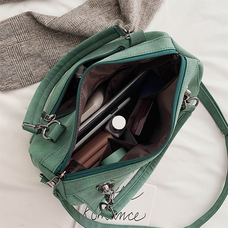 Matte Women Handbag Scrub Female Shoulder Bags Large Capacity Matcha Green PU Leather Lady Totes Boston Bag for Travel Hand Bags