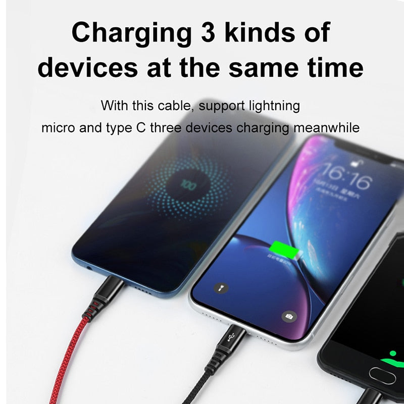 Mcdodo 3 in 1 USB Cable 3A Micro USB Type C Cable for iPhone 11 Pro XR XS Max 7 Huawei Xiaomi Samsung Fast Charging Cable 4 in 1