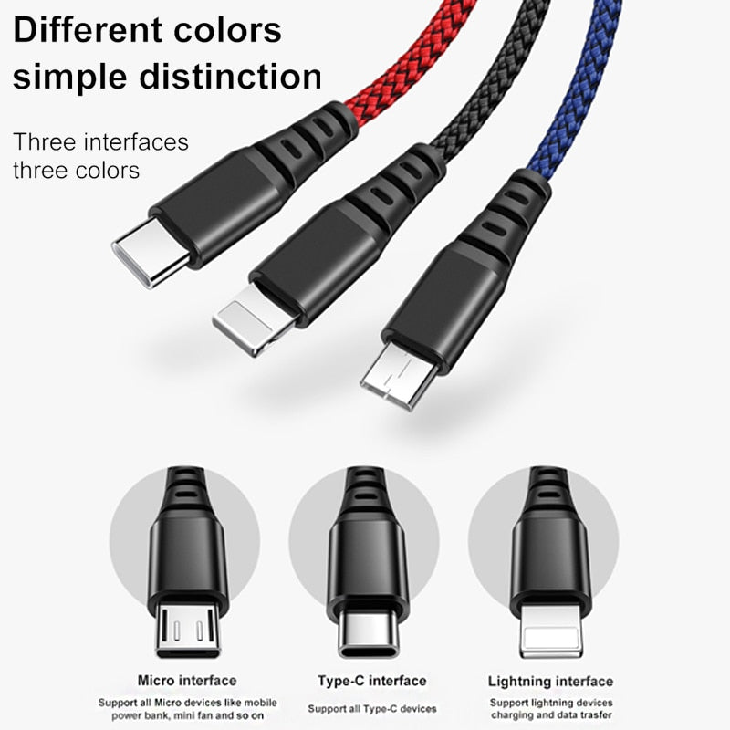 Mcdodo 3 in 1 USB Cable 3A Micro USB Type C Cable for iPhone 11 Pro XR XS Max 7 Huawei Xiaomi Samsung Fast Charging Cable 4 in 1