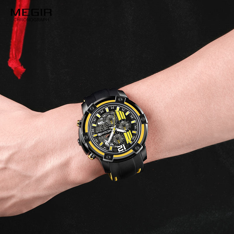 Megir Men's Watch Silicone Strap Sport Male Wrist Watch Clock 3 ATM Chronograph Luminous Hands Quartz Watches reloj hombre