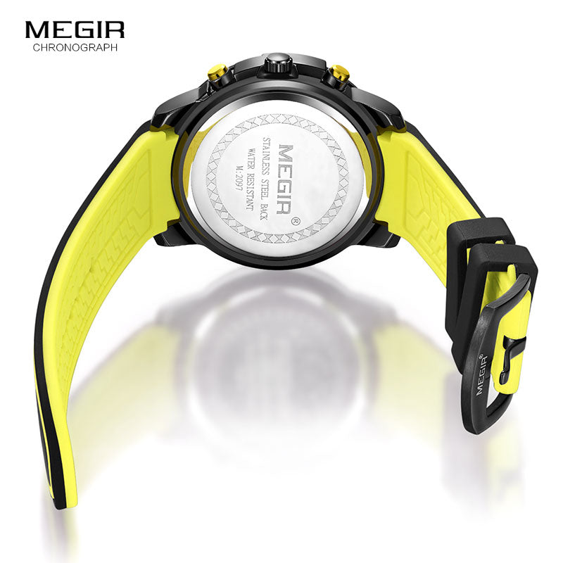 Megir Men's Watch Silicone Strap Sport Male Wrist Watch Clock 3 ATM Chronograph Luminous Hands Quartz Watches reloj hombre