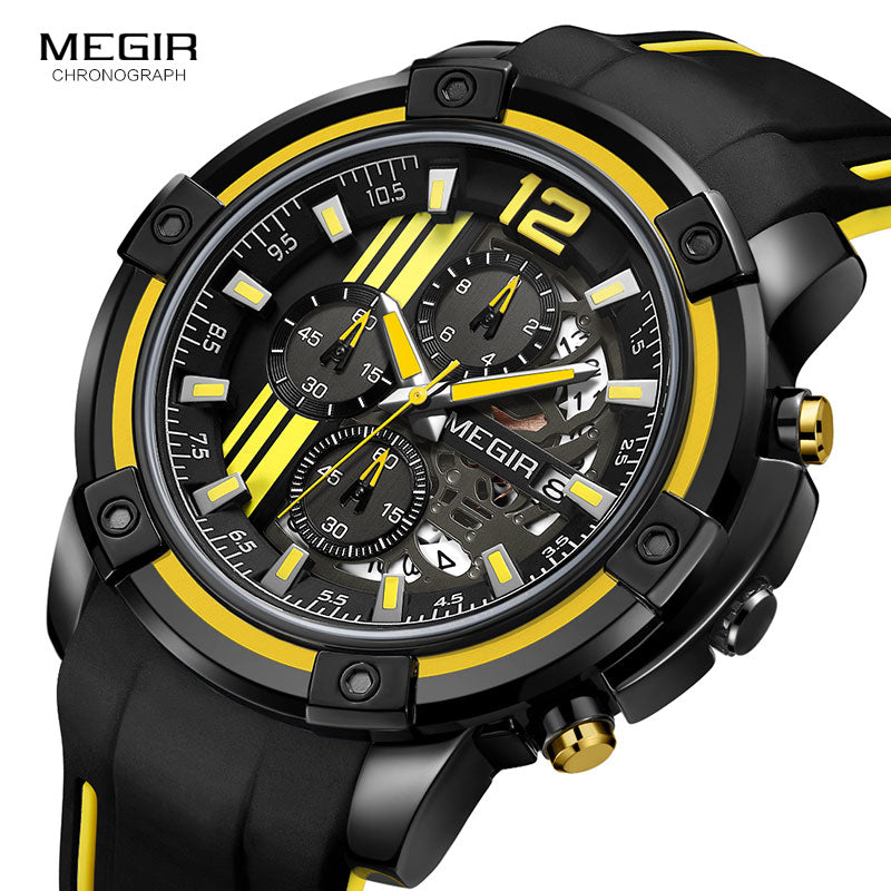 Megir Military Sport Quartz Watches Men Top Brand Luxury Army Chronograph Wrist Watch Man Relogios Relojes Masculino 2097 Yellow