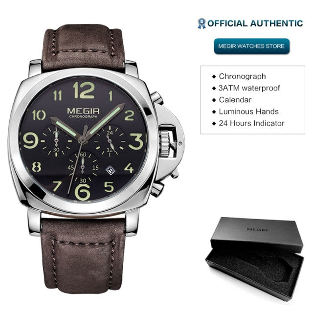 Megir fashion casual top brand quartz watches men leather sports watch man business wrist watch male luminous chronograph hour