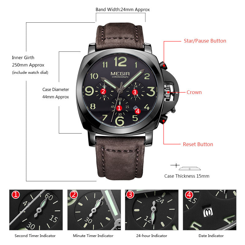 Megir fashion casual top brand quartz watches men leather sports watch man business wrist watch male luminous chronograph hour