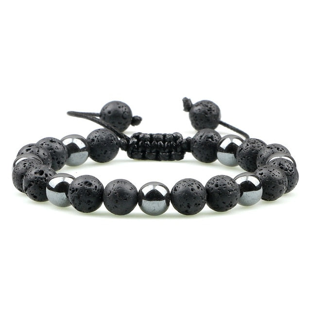 Men Bracelet Natural Black Obsidian Hematite Tiger Eye Stone Beaded Bracelets for Women Handmade Braided Rope Charm Yoga Jewelry