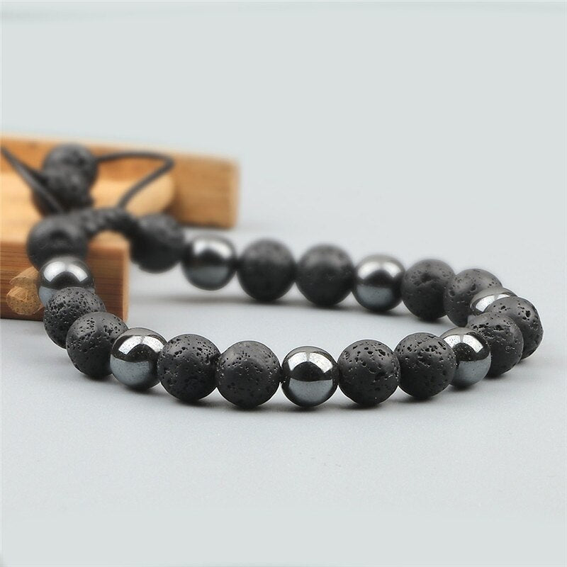 Men Bracelet Natural Black Obsidian Hematite Tiger Eye Stone Beaded Bracelets for Women Handmade Braided Rope Charm Yoga Jewelry