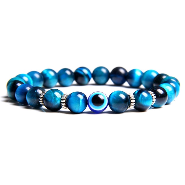 Men Bracelets Evil Eye Bracelet For Women Natural Polished Stone Beads Bracelets Men Blue Tiger Eye Pulsera Erkek Bileklik Homme
