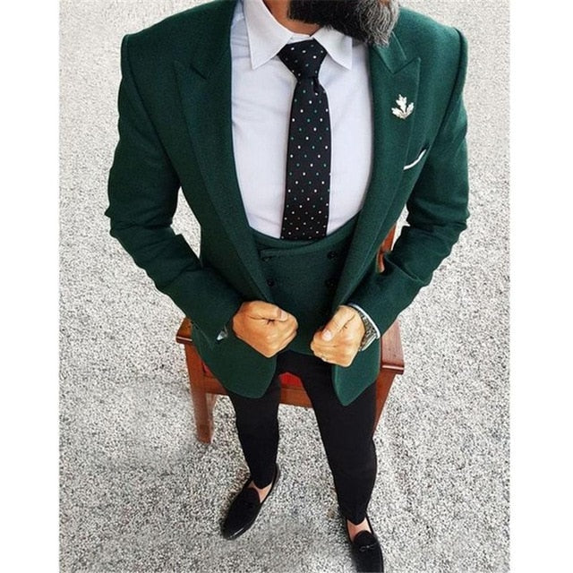Men Wedding Suits 2020 Elegant 3 Pieces Wedding Dress Dark Green Smoking Tuxedo Jacket Terno Slim Groom Suits For Men