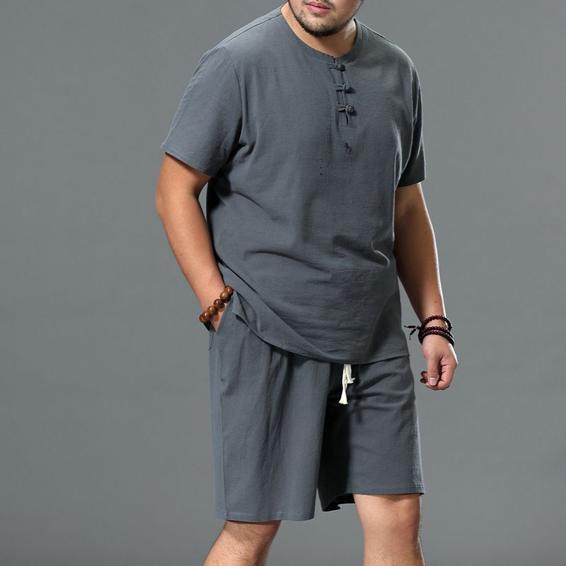 Men's Clothing Large Size Tracksuit 8XL 9XL Linen Short T-shirt Summer Suit Plus Size Clothing Track Suit 5XL Cotton Husband Set
