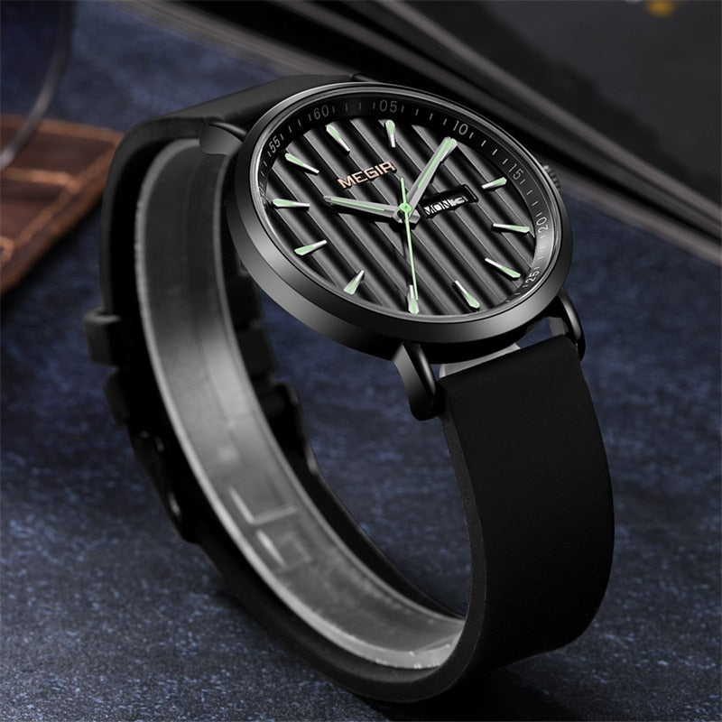 Mens Watches MEGIR Top Brand Luxury Waterproof Ultra Thin Date Clock Male Silicon Strap Casual Quartz Watch Men Sports Watch