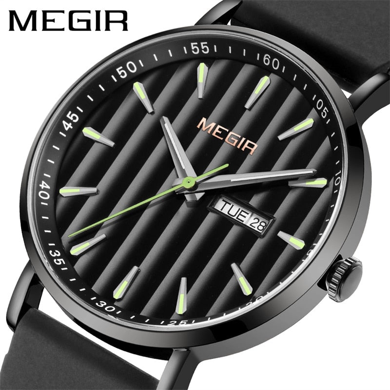 Mens Watches MEGIR Top Brand Luxury Waterproof Ultra Thin Date Clock Male Silicon Strap Casual Quartz Watch Men Sports Watch