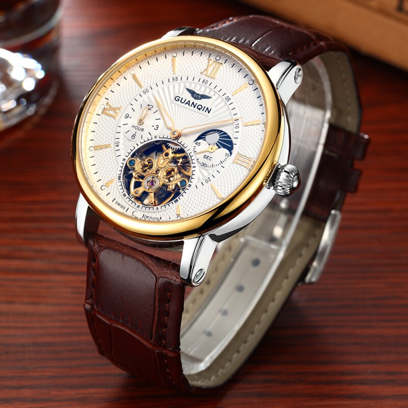Mens Watches Top Brand Luxury Tourbillon Automatic Mechanical Watch Men Casual Fashion Leather Strap Skeleton Wristwatch