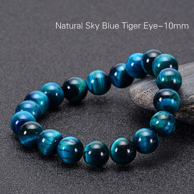 Minimalist 6mm 8mm 10mm Lake Blue Tiger eyes Beads Bracelet Men Natural Stone Braslet For Man Handmade Casual Jewelry Pulseras
