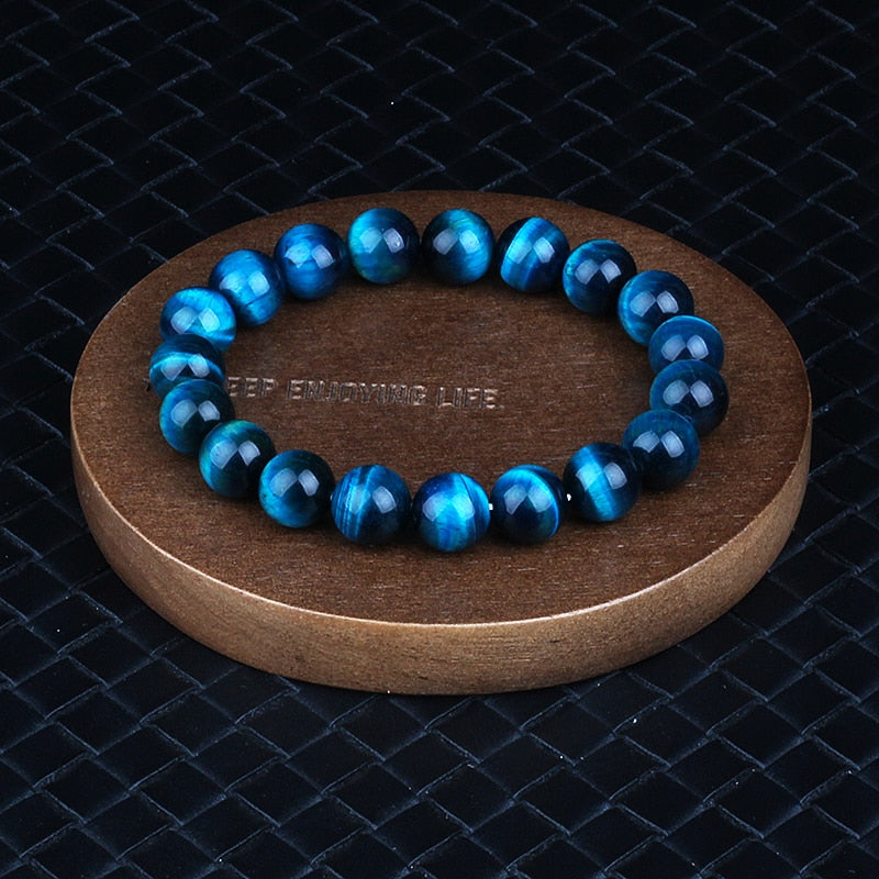 Minimalist 6mm 8mm 10mm Lake Blue Tiger eyes Beads Bracelet Men Natural Stone Braslet For Man Handmade Casual Jewelry Pulseras