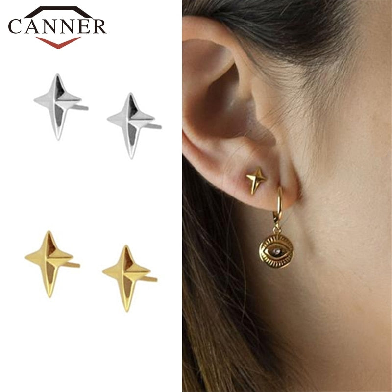 Minimalist 925 Sterling Silver CZ Zircon Stud Earrings for Women Simple Geometric Cross Gold Silver Earrings Fashion Jewelry