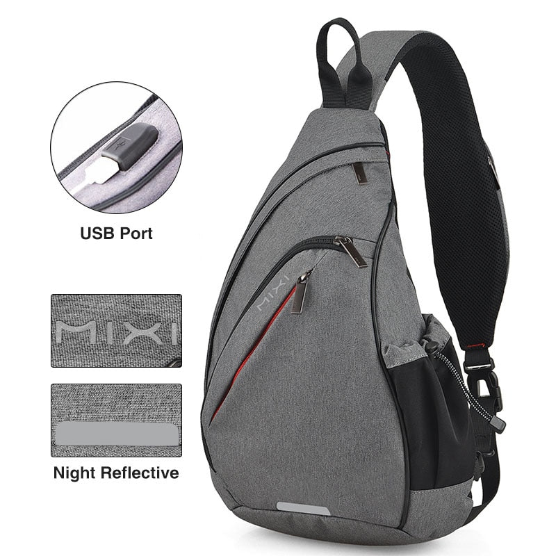 Mixi Men One Shoulder Backpack Women Sling Bag Crossbody USB Boys Cycling Sports Travel Versatile Fashion Bag Student School
