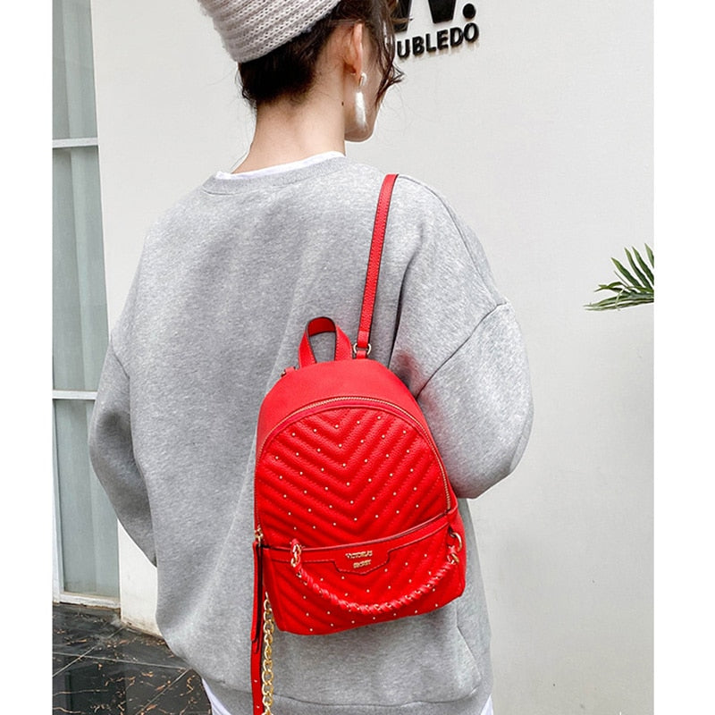 Mochila Femenina Bag Waterproof European American Style Lady's Fashion All-match Travel Backpack Storage Bag Leather Versatile