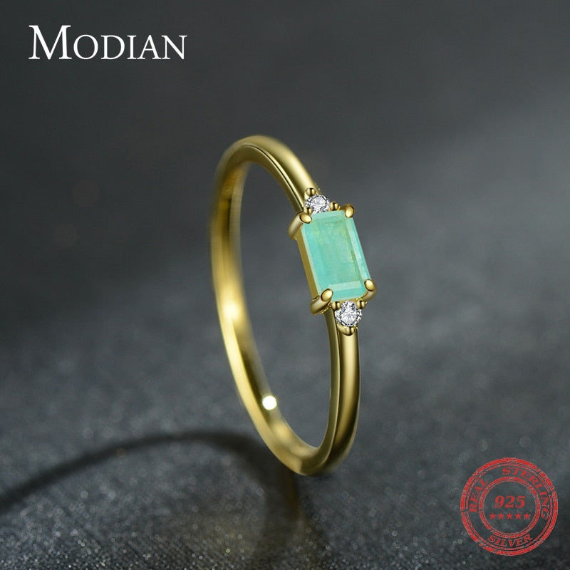 Modian Charm Luxury Real 925 Stelring Silver Green Tourmaline Fashion Finger Rings For Women Fine Jewelry Accessories New Bijoux