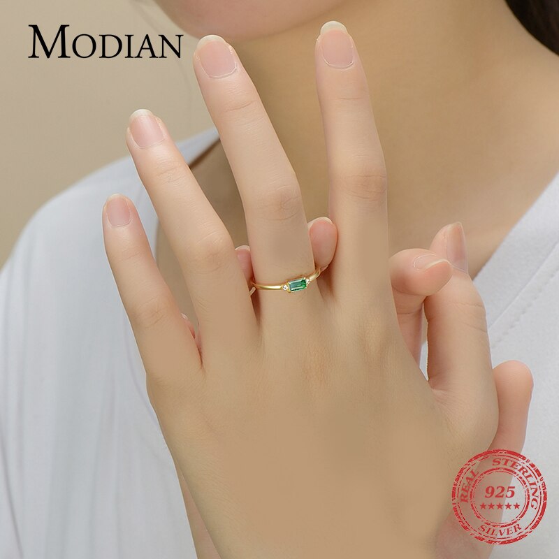 Modian Charm Luxury Real 925 Stelring Silver Green Tourmaline Fashion Finger Rings For Women Fine Jewelry Accessories New Bijoux