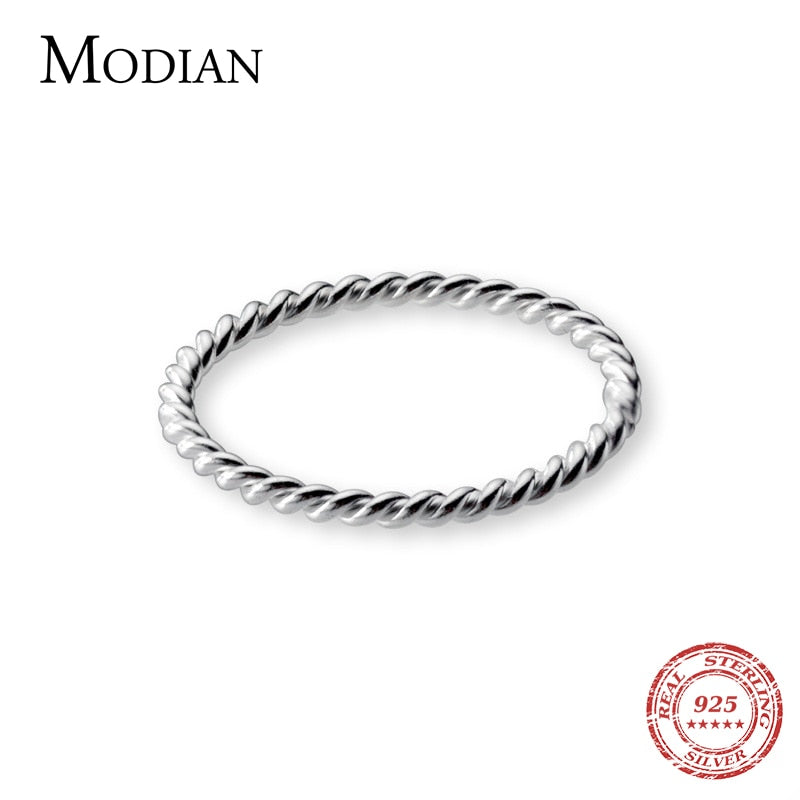 Modian Fashion Twist Slim Ring for Women Classic 925 Sterling Silver Minimalism Open Adjustable Stackable Ring Fine Jewelry